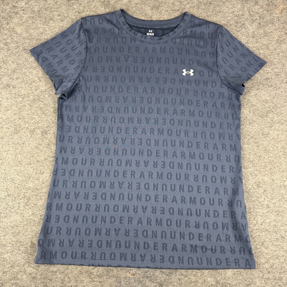 Under Armour Velocity Wordmark Jacquard T-Shirt Loose Blue Womens Large L